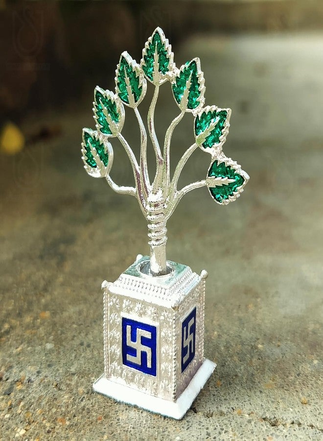 Comelyns Silver Plated Tulsi Plant for Pooja Decorative, Pooja Items, Pooja Thali Set, Religious Metal Tulsi Kyara, Wedding Return Gift, Pooja Articles, vastu Items,Tulsi Plant for Showpiece - Image 1